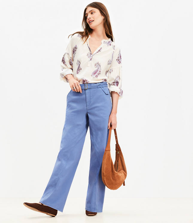 Petite Belted Slim Wide Leg Pants