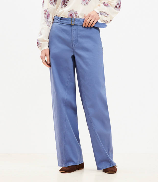 Petite Belted Slim Wide Leg Pants