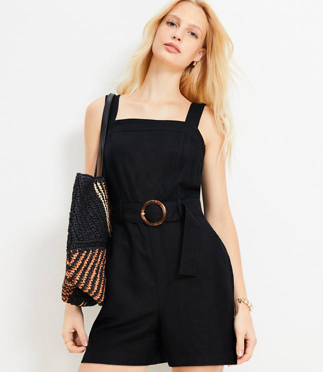 Tall Belted Linen Blend Strappy Romper