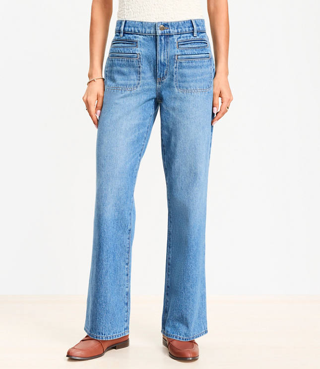 Petite Mid Rise Relaxed Straight Jeans in Mid Vintage Wash