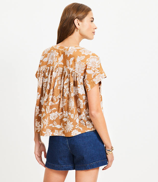 Floral Split Neck Mixed Media Top