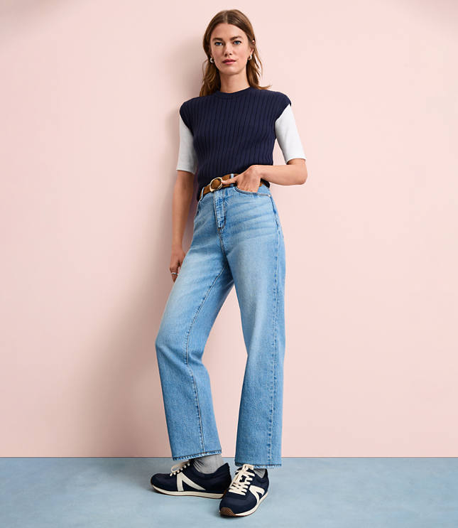 Petite High Rise Straight Jeans Bright Vintage Wash