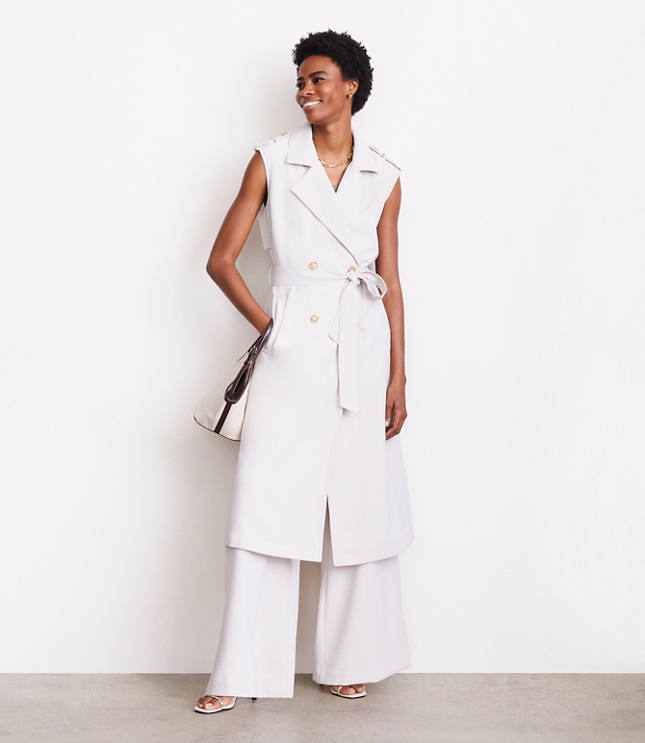 Petite LOFT Versa Crepe Drape Trench Vest