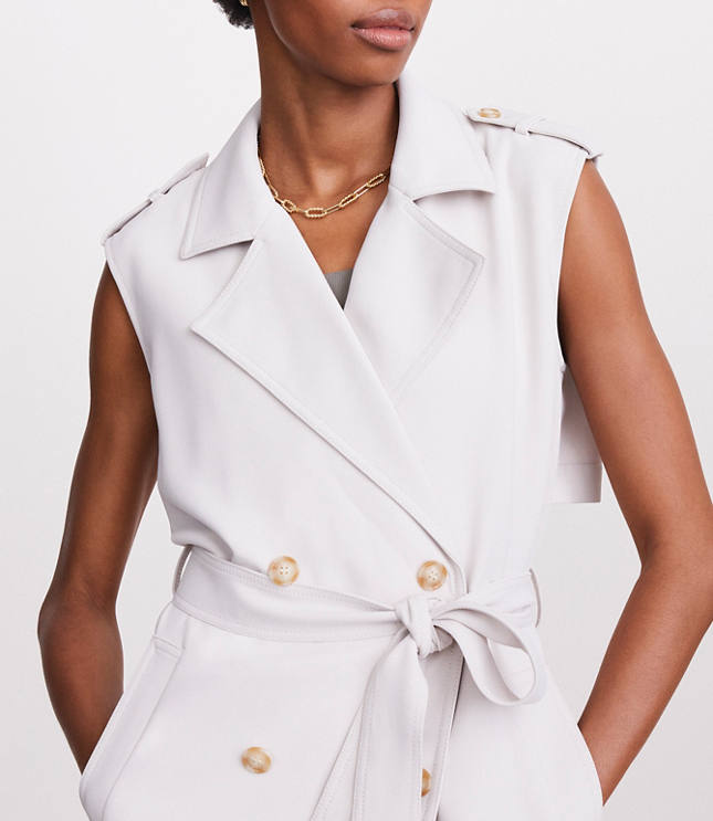 Petite LOFT Versa Crepe Drape Trench Vest