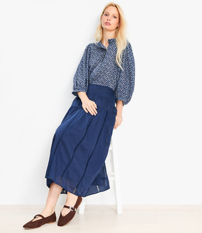 Petite Cutout Trim Midi Skirt