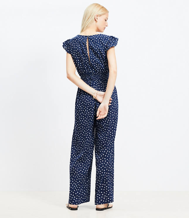 Petite LOFT Beach Floral Crinkle Cutout Flutter Jumpsuit