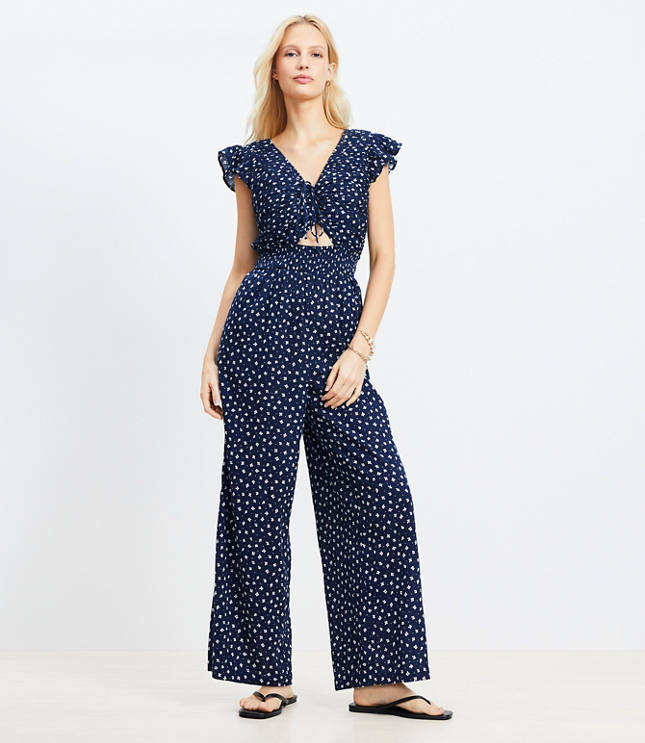Loft LOFT Beach Floral Crinkle Cutout Flutter Jumpsuit