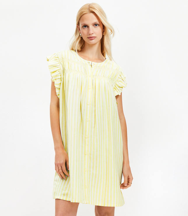 Petite Striped Linen Blend Flutter Shirtdress