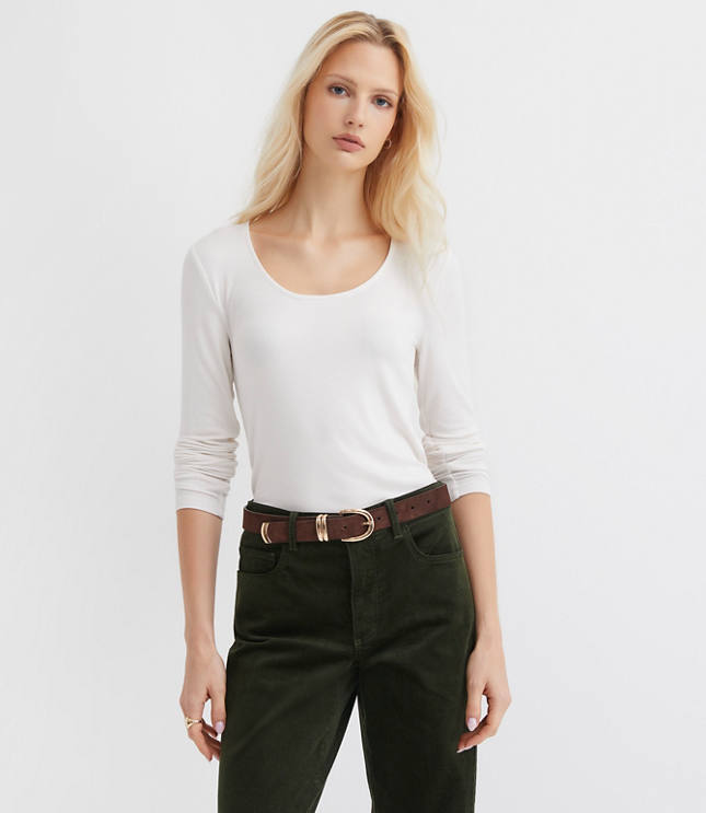 Ribbed Scoop Neck Long Sleeve Tee