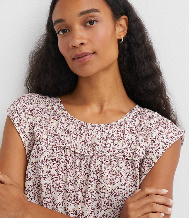 Floral Cap Sleeve Mixed Media Blouse