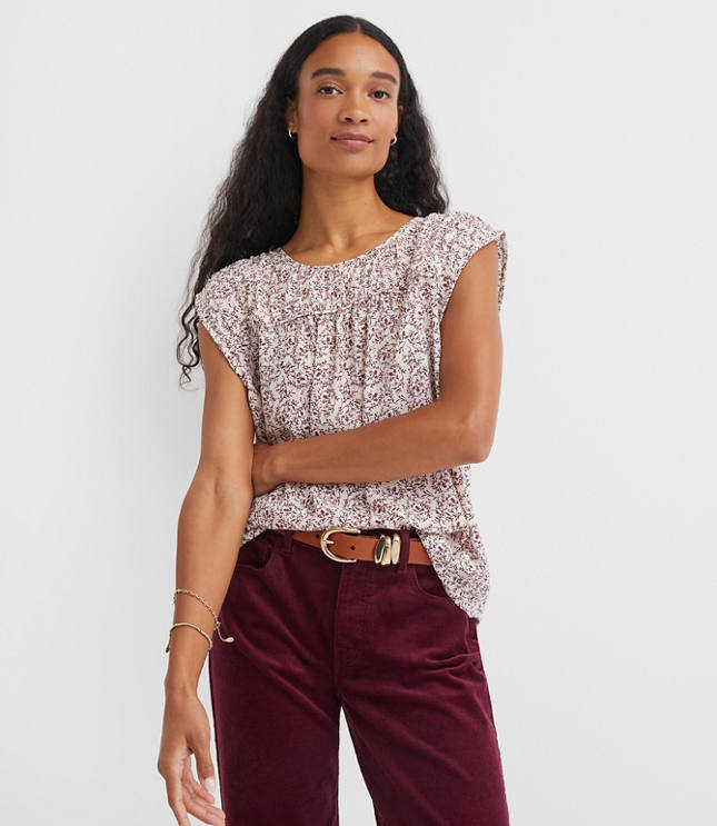 Floral Cap Sleeve Mixed Media Blouse