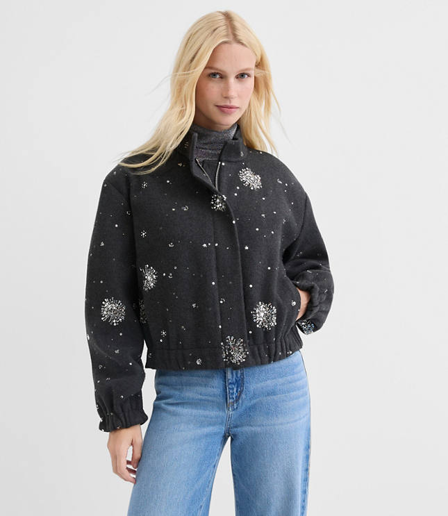 Sequin Embellished Bomber Jacket