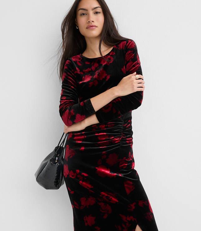 Velvet Ruched Midi Dress