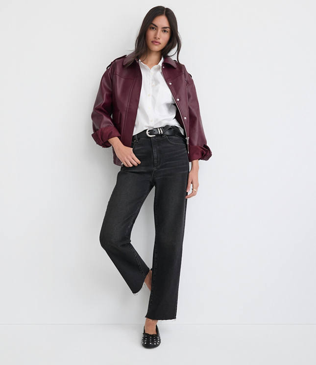 Petite Fresh Cut High Rise Straight Jeans Washed Black