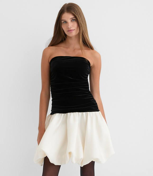 Velvet Strapless Bubble Mini Pocket Dress