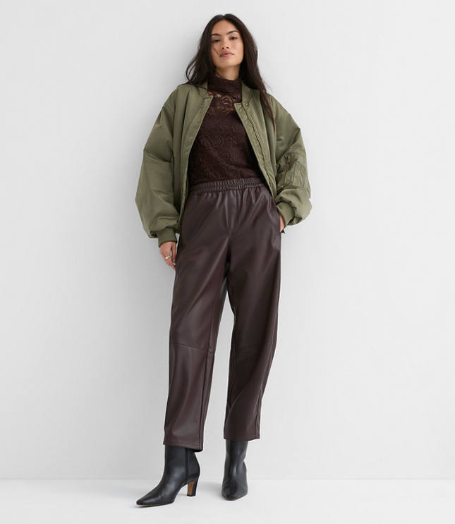 Pull On Barrel Pants in Faux Leather
