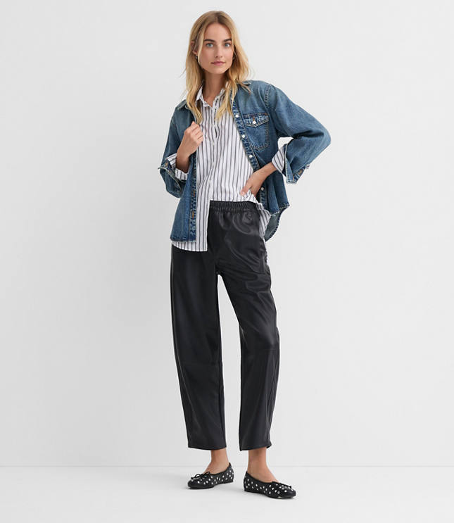 Pull On Barrel Pants in Faux Leather