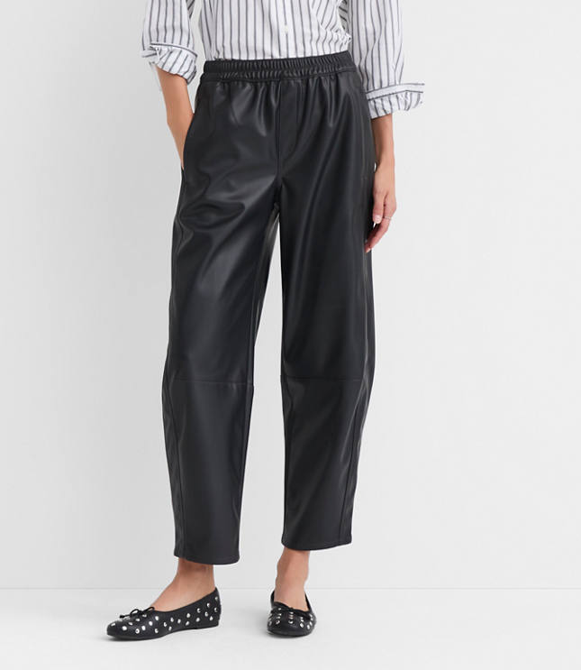 Pull On Barrel Pants in Faux Leather
