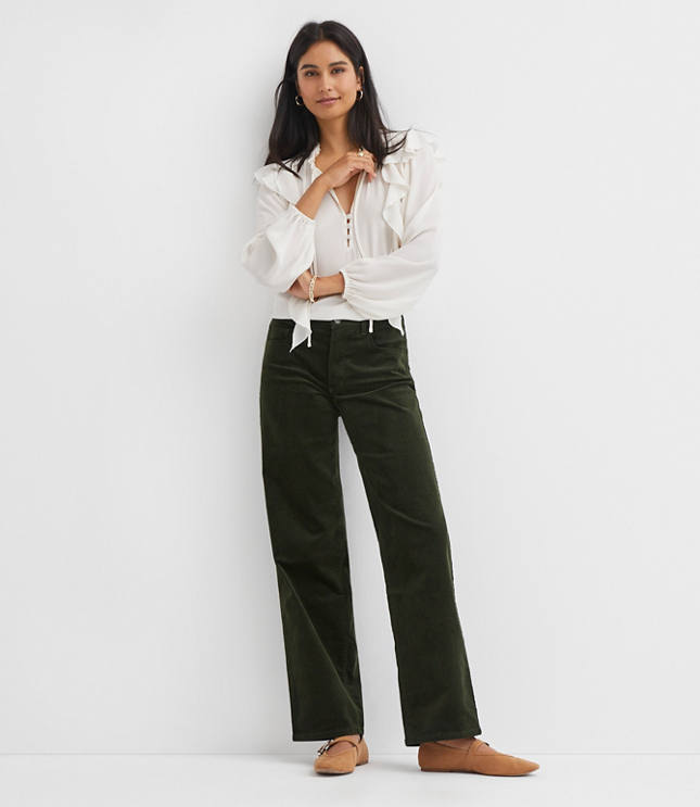 Petite Five Pocket Relaxed Straight Pants Brushed Corduroy