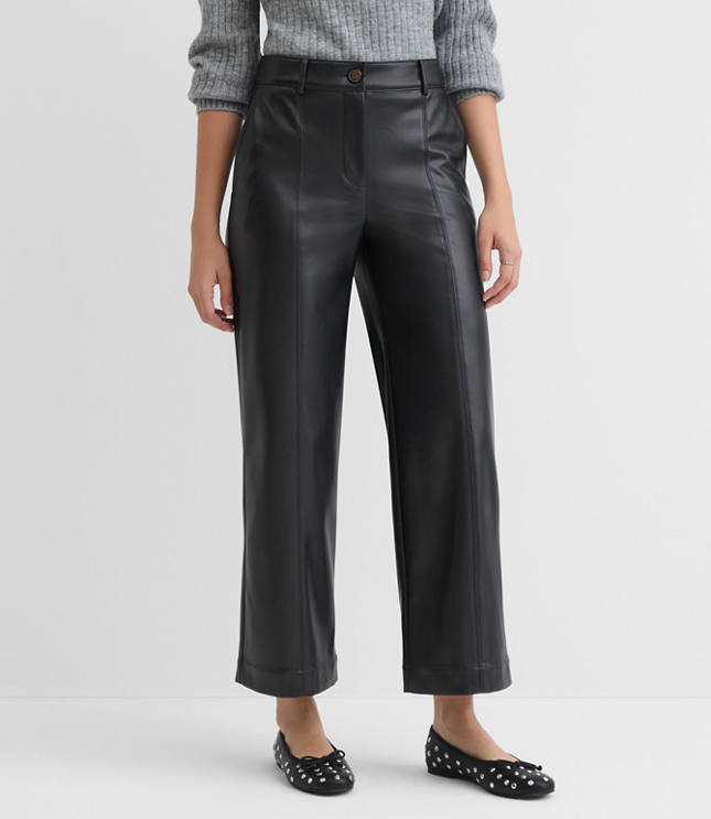 Curvy Wide Leg Pants in Faux Leather