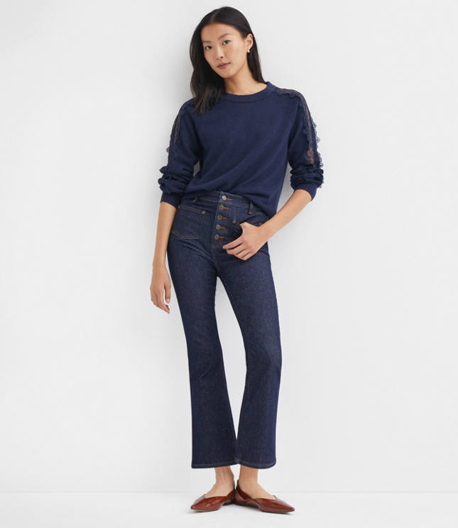 Patch Pocket High Rise Kick Crop Jeans in Classic Rinse Wash