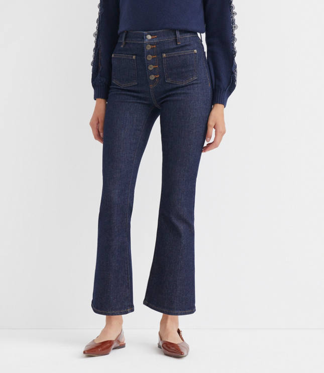 Patch Pocket High Rise Kick Crop Jeans in Classic Rinse Wash