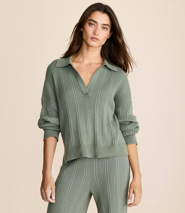 Lou & Grey Ribbed Collared Sweater