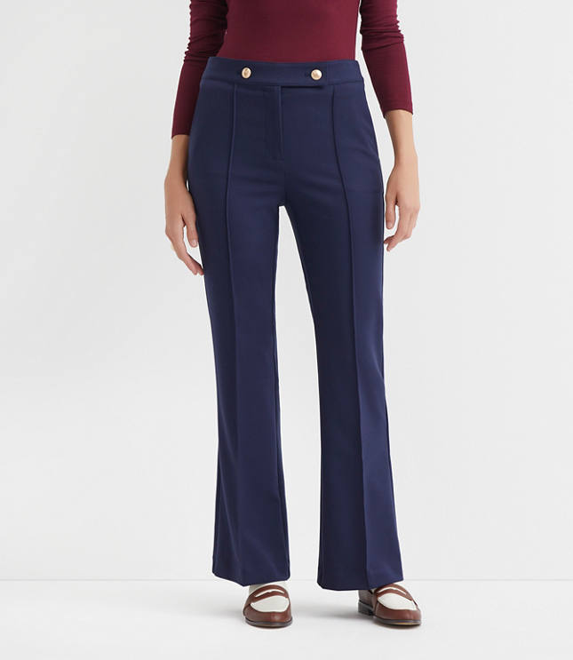 Petite Pintucked Flare Pants Twill