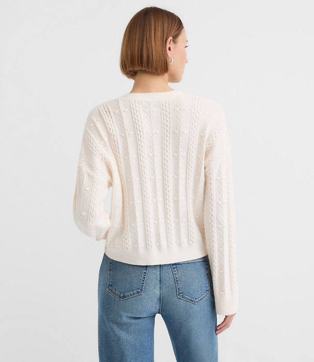 Crystal Button Cable V-Neck Cardigan