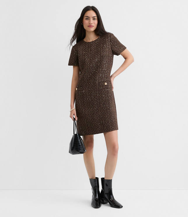 Shimmer Tweed Mini Pocket Dress