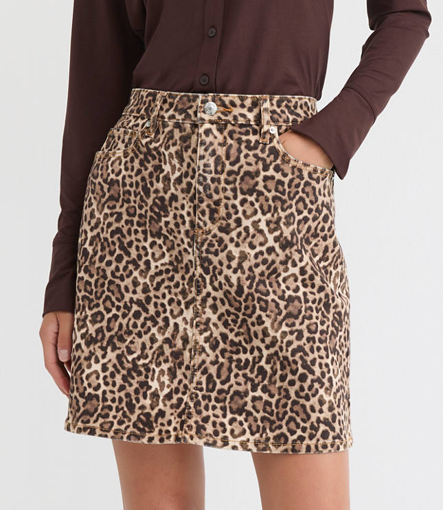 Leopard Print Denim Mini Skirt