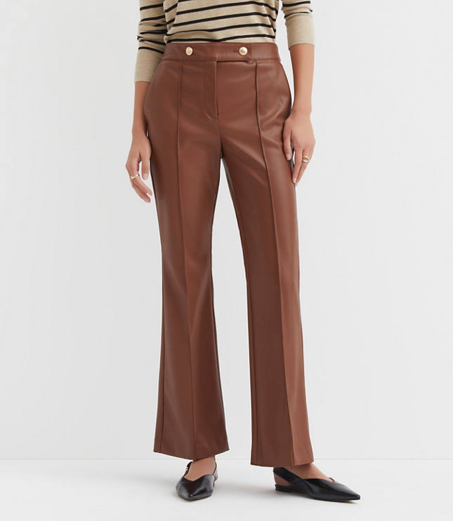 Petite Pintucked Flare Pants in Faux Leather
