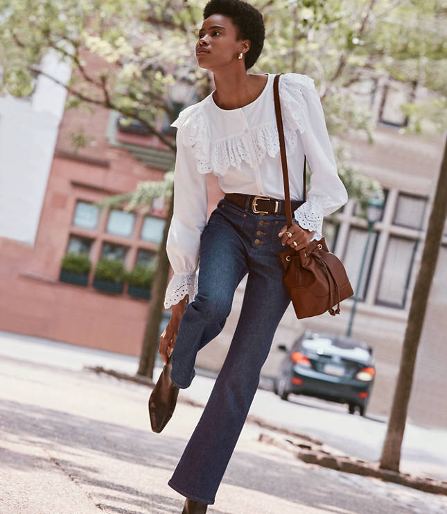 Petite Patch Pocket High Rise Kick Crop Jeans in Classic Rinse Wash