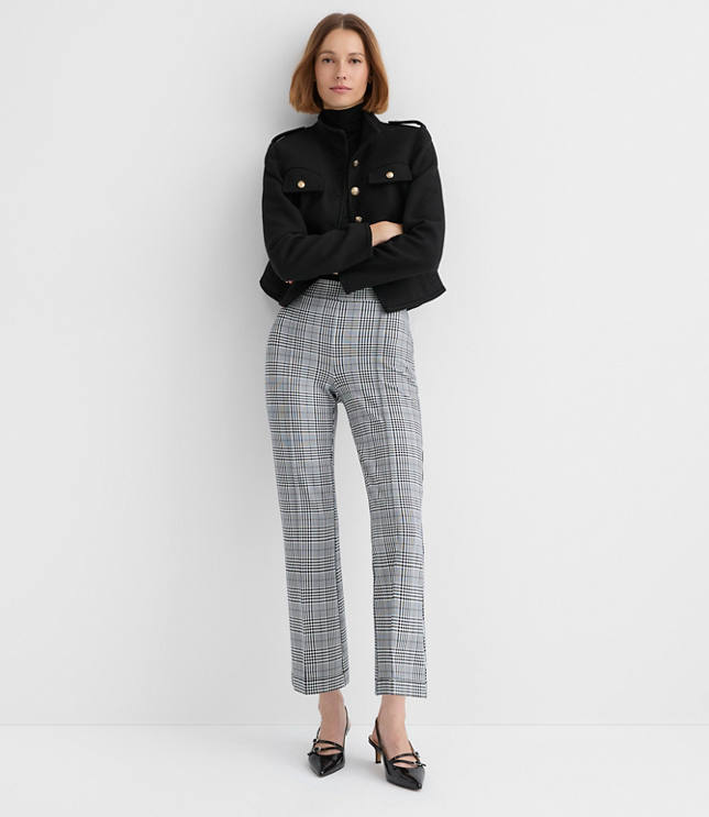 Petite Pintucked Kick Crop Pants in Plaid Ponte