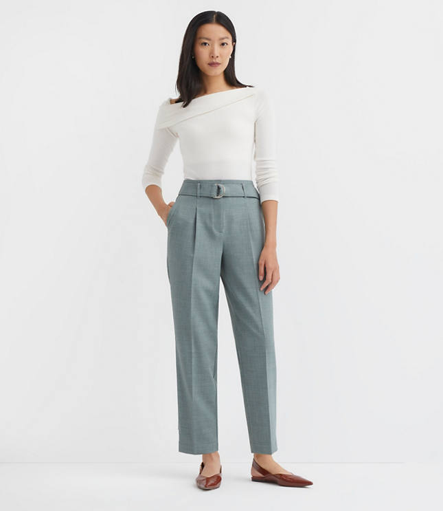 Petite Belted Taper Pants in Melange