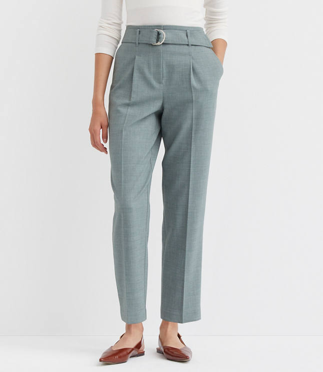 Petite Belted Taper Pants in Melange
