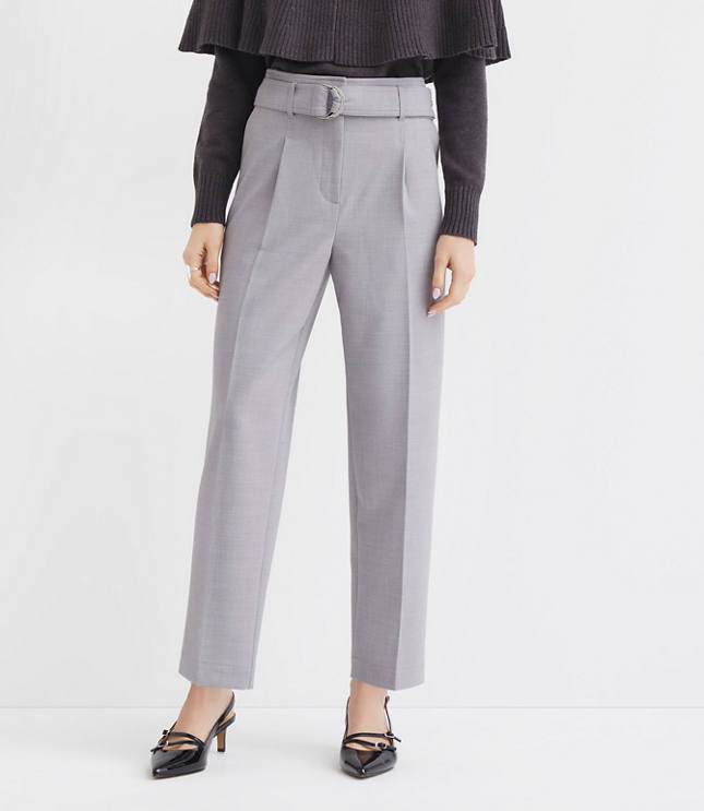 Petite Belted Taper Pants Melange