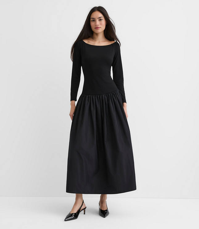 Taffeta Ponte Off The Shoulder Maxi Dress