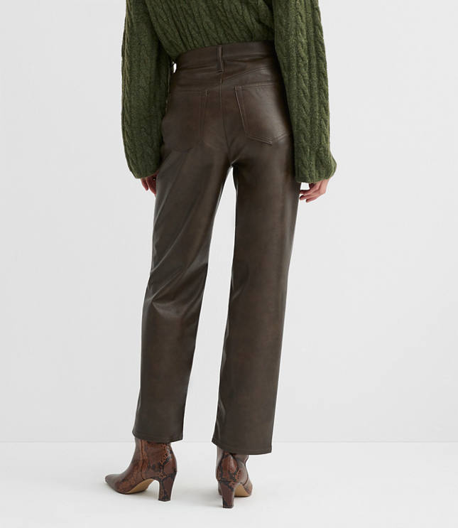 Petite Curvy Five Pocket Straight Pants in Faux Leather