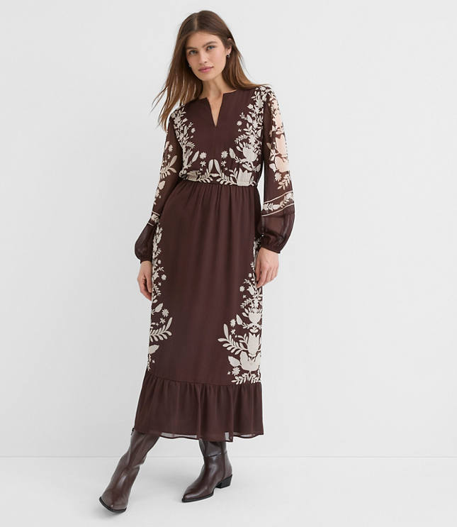 Floral Garland Flounce Maxi Pocket Dress