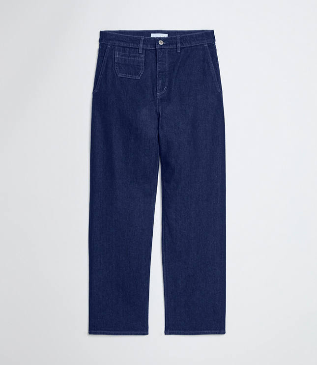 Petite High Rise Straight Utility Jeans in Classic Rinse Wash