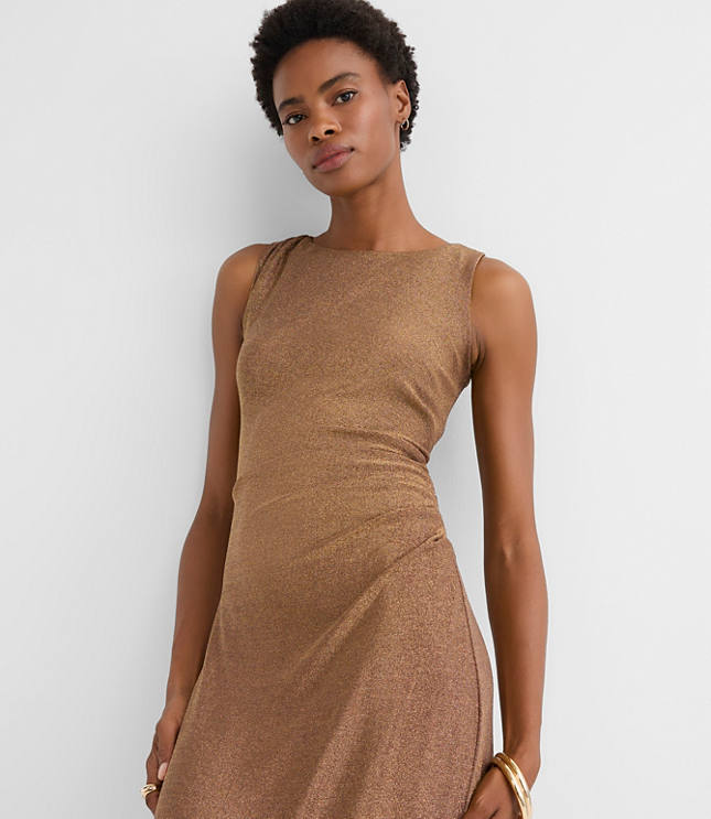Shimmer Side Ruched Midi Dress