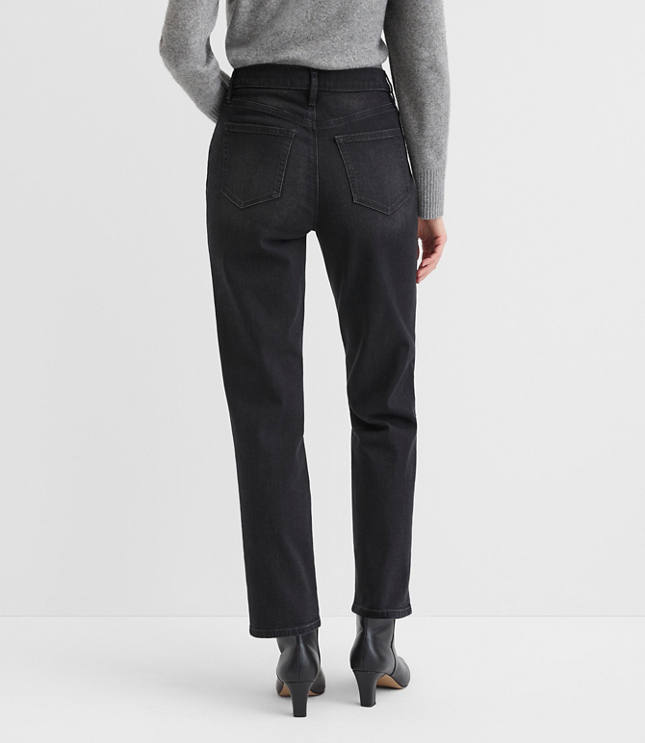 Studded High Rise Straight Jeans in Washed Black