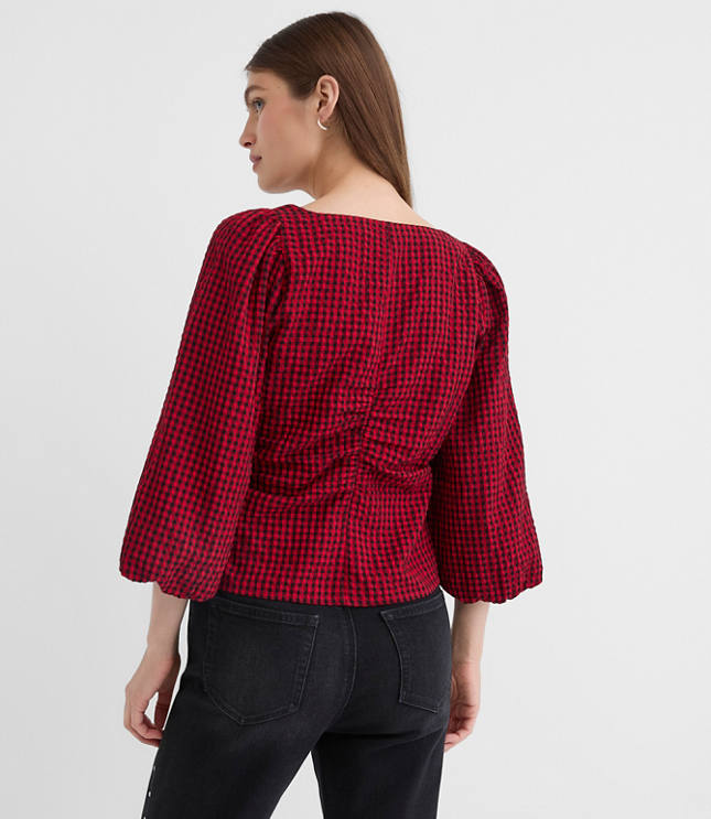 Gingham Gathered Square Neck Top