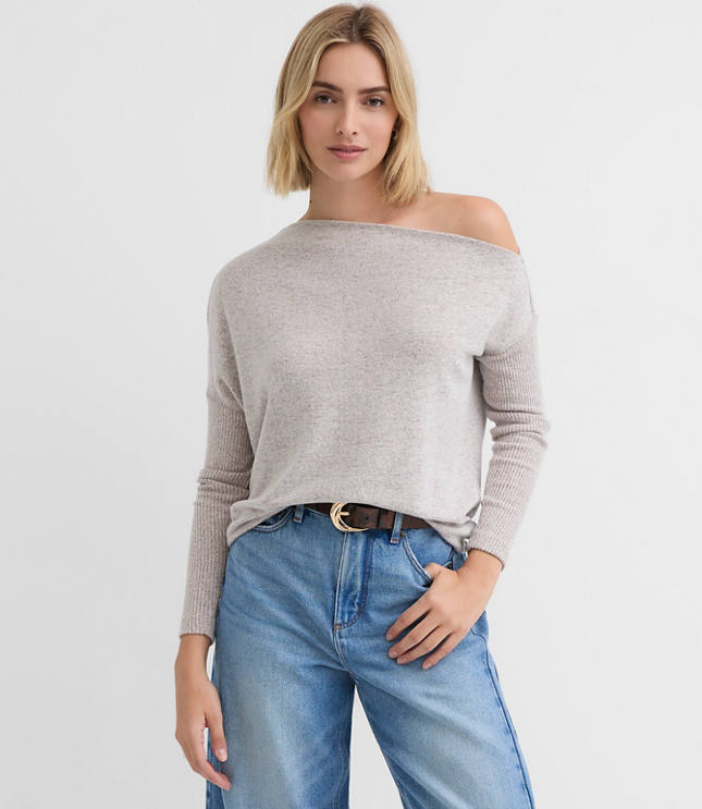 Heathered Ribtrim Jersey Off The Shoulder Top