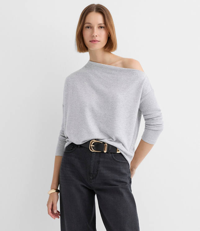 Heathered Ribtrim Jersey Off The Shoulder Top