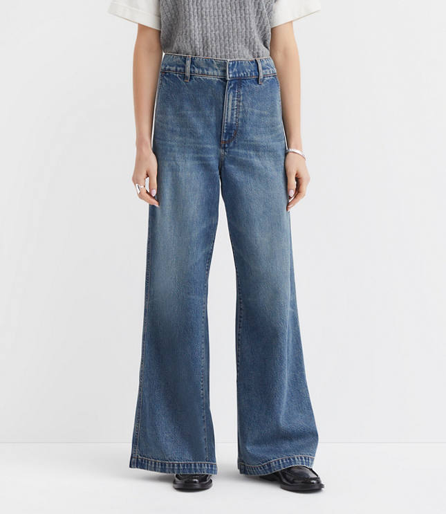 Petite Curvy High Rise Trouser Jeans in Authentic Vintage Mid Wash