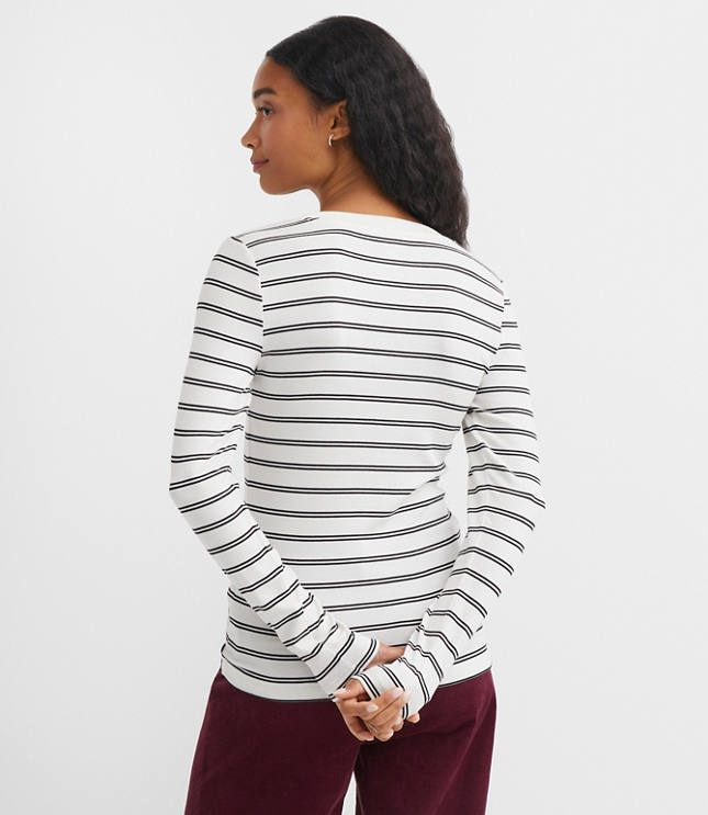Petite Stripe Ribbed Crew Neck Long Sleeve Tee