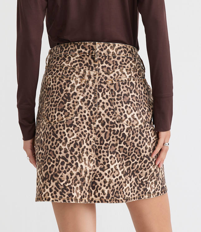 Petite Leopard Print Denim Mini Skirt