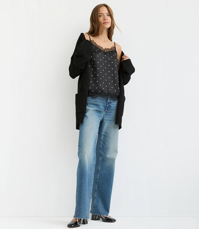 Dotted Lace Trim Satin Cami